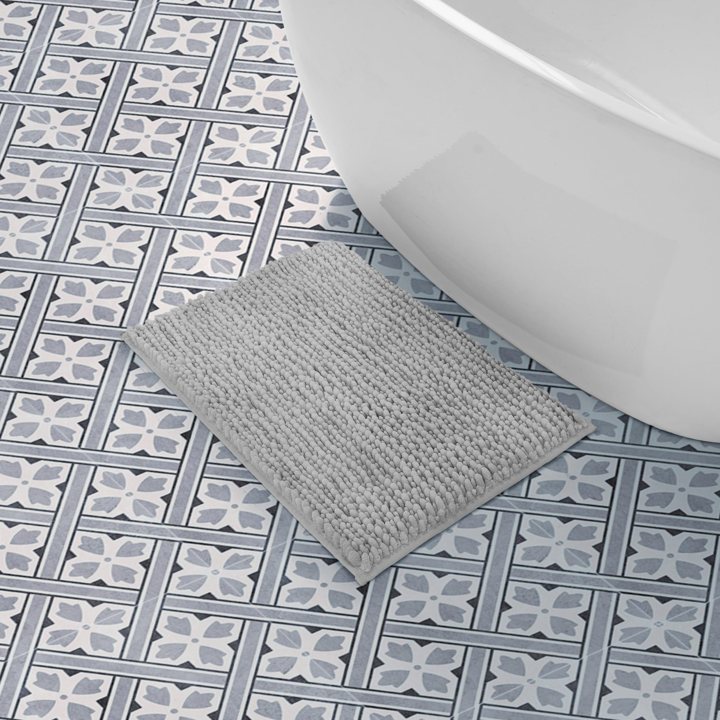 Laura Ashley Butter Chenille Bath Rug, Absorbent Shaggy Bathroom Mat, Non Slip plush Carpet Rugs for Tub and Sink - (17" x 24") Ligth Gray