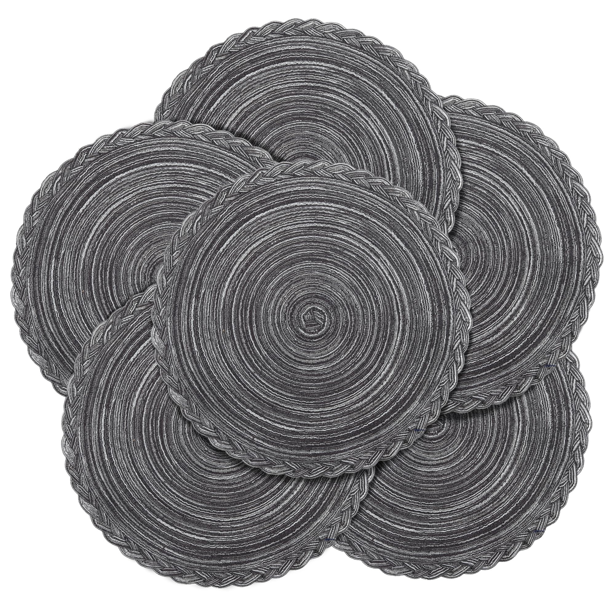 fanquare Modern Grey Placemats Set of 6, 38 cm Round Cotton Woven Stain Heat Resistant Placemats, Non Slip Washable Table Mat for Kitchen Dinner Table