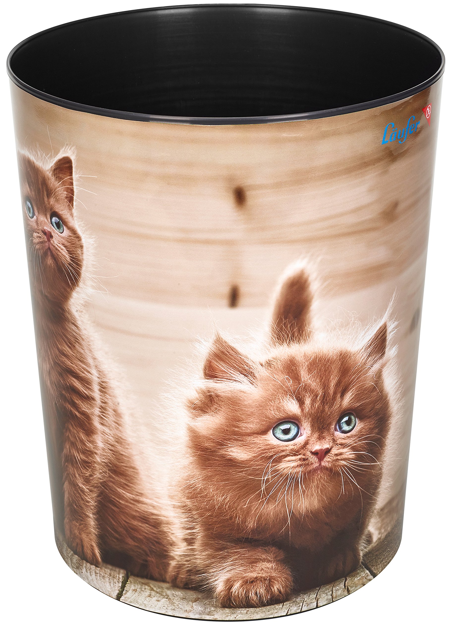 Läufer Runner trash, 13 litre trash can, Perfect for the nursery, Round, Sturdy Plastic, Curious kittens