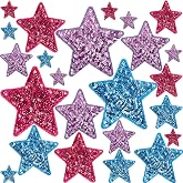 Daifunli 24 Pcs Sequin Star Iron on Patches in 4 Sizes, Kpop Color | Shiny Stars Patches, Embroidered Decorative, for Clothing, Hats, Bags, Holiday Costume, Iron on Backing, No Sewing Needed