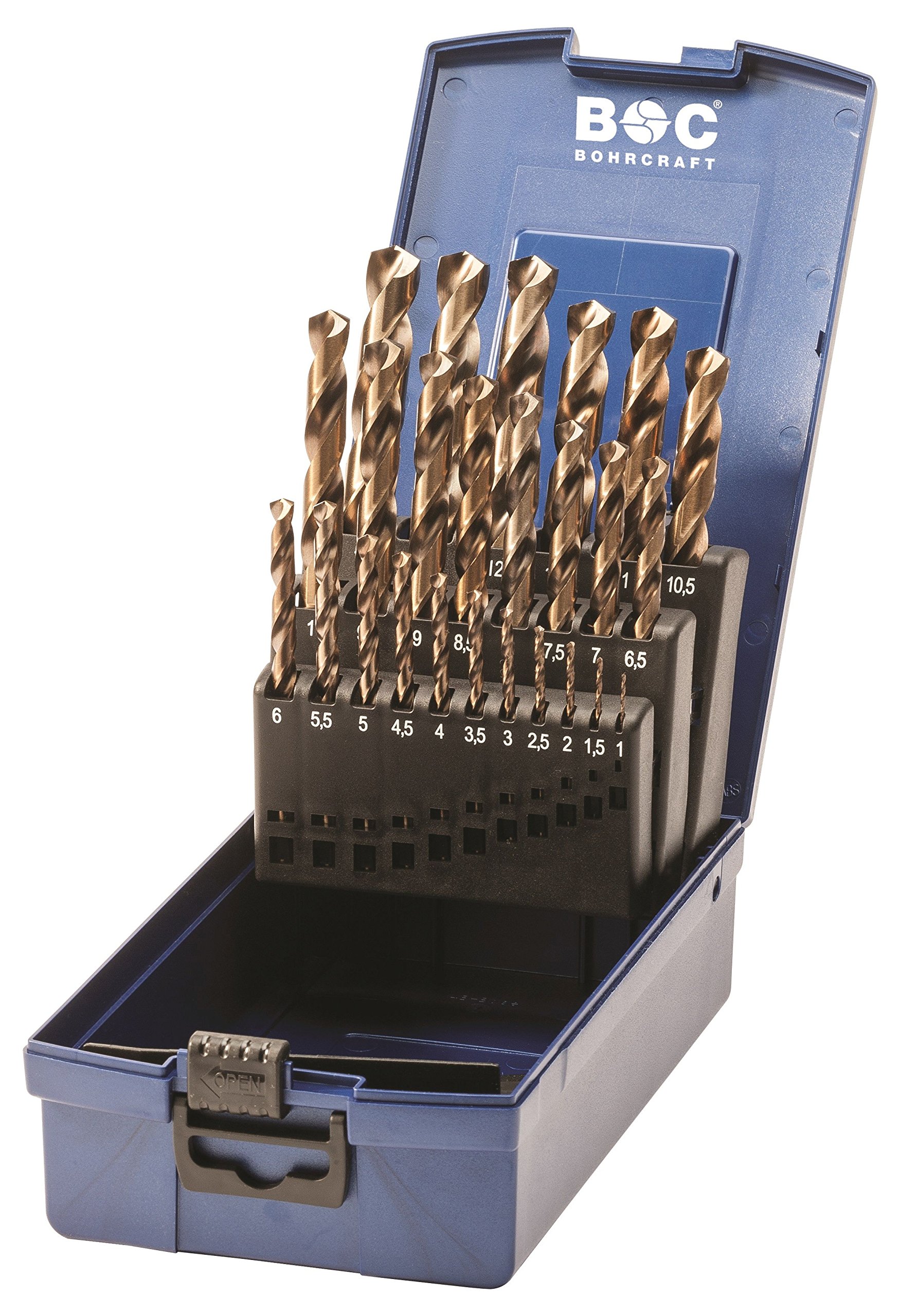 Bohrcraft HSS-E in ABS Box KE13, Spiral Drill Bit Set 25-Piece Diameter 1 – 13 x 0.5 mm Pack of 25, 11401330025