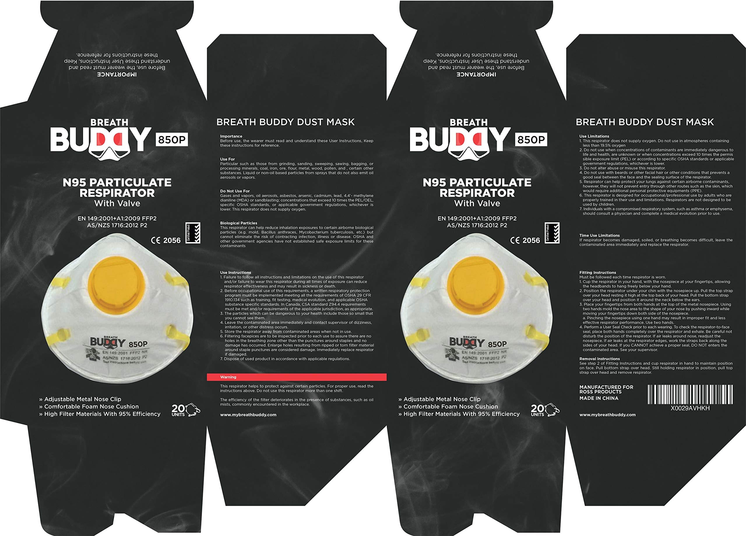 Breath Buddy Disposable Dust Mask with Exhalation Valve (15-Pack) - Professional NIOSH-Certified Particulate Respirator for Cleaning, Woodworking, Pollen, Construction, Pollution, Allergies, DIY