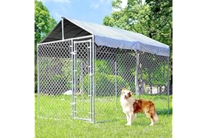 797AUDIO Large Dog Kennel Outdoor, Outside Dog Run Enclosure Heavy Duty Galvanized Steel Chain Link Metal Dog Pen House with Lockable Door and Water-Resistant Roof, for Medium and Large Dogs(10'x6'x7.65')