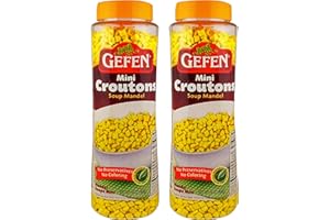 Gefen Mini Croutons Soup Mandel 14oz (2 Pack) Toasted Soup Crackers in a Resealable Container, No Preservatives, No Coloring, Certified Kosher