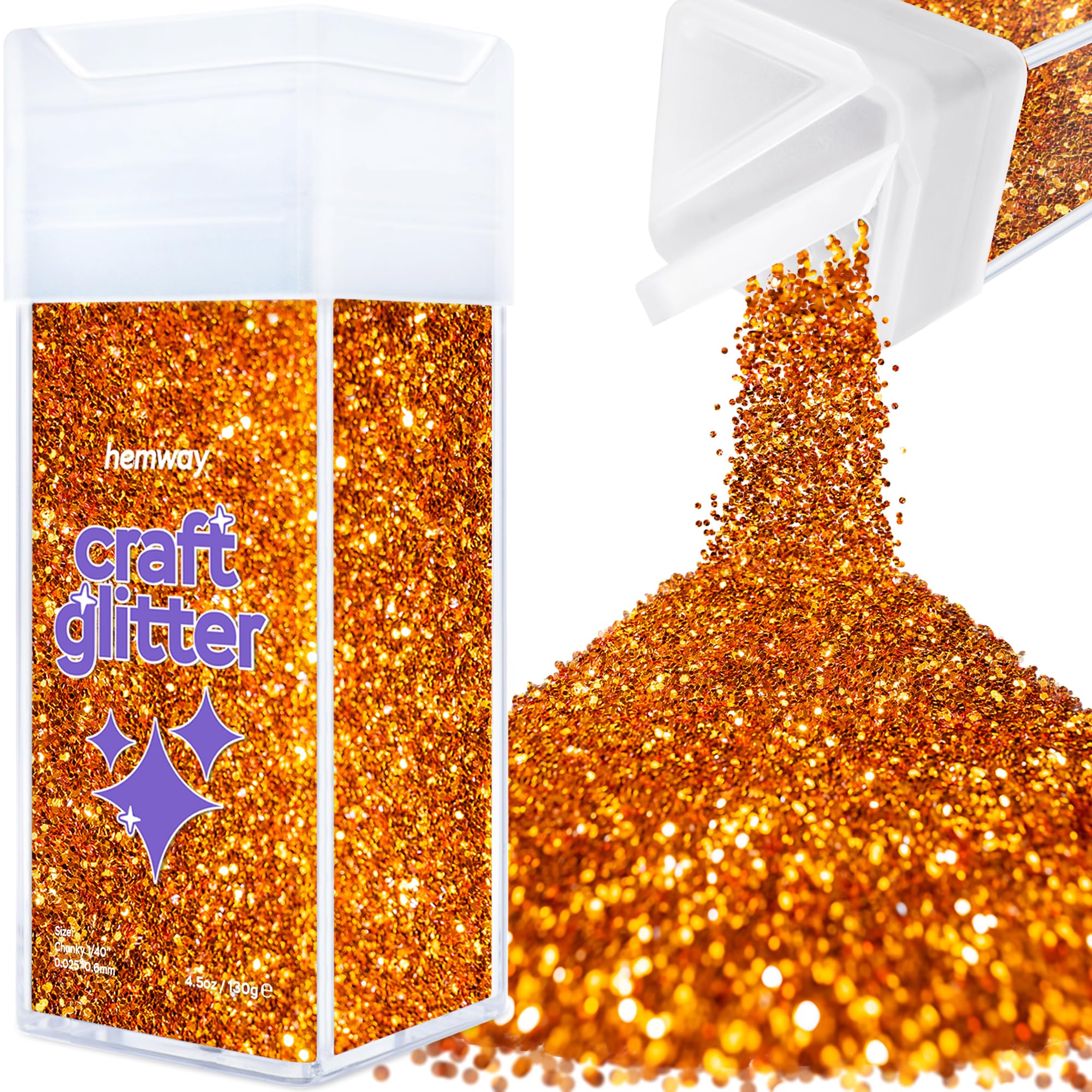 Hemway Glitter Shaker Copper 110g Chunky, Craft Glitter Shaker for Resin & Epoxy Crafts, Christmas Art Supplies, Nail, Body, Face, Eye, Festival, Crafting, Slime, Sparkle
