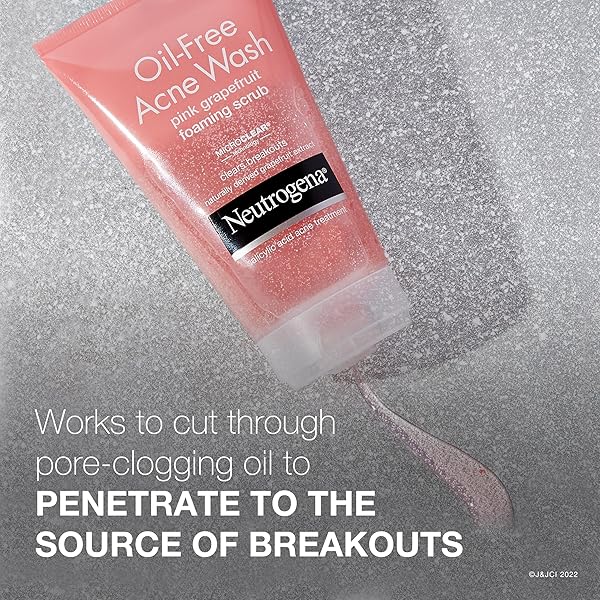 NEUTROGENA OIL FREE PINK GRAPEFRUIT ACNE FACE WASH WITH VITAMIN C, 2% SALICYLIC ACID ACNE TREATMENT, GENTLE FOAMING VITAMIN C FACIAL SCRUB TO TREAT & PREVENT BREAKOUTS, 6.7 FL. OZ