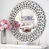 SHYFOY 34" Round Mirrors for Wall Decor,Oversize Jeweled Ornate Wall Mirror Decorative Accent Mirror Chic and Sparkly for Liv