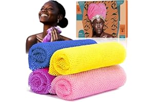 SpiralScgv 4 Pieces African Net Sponge – Premium African Net Sponge for Deep Exfoliation Quick-Dry and Reusable Mesh for Smooth Skin（Yellow Pink Purple Blue）