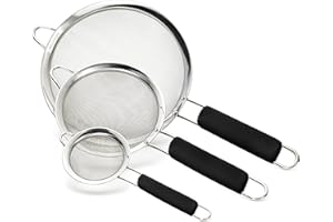 Bellemain Fine Mesh Strainer Basket - Stainless Steel Colander with Handle - Flour Sifter for Baking - Kitchen Food Strainer Sieve, Tea, Rice, Spaghetti, Pasta Strainer Set of 3-3.4”, 5.5”, 7.5”