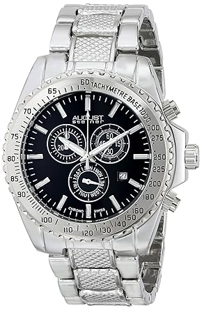 August Steiner Mens AS8104SSB Swiss Quartz Chronograph Black Dial Silver-tone Bracelet Watch