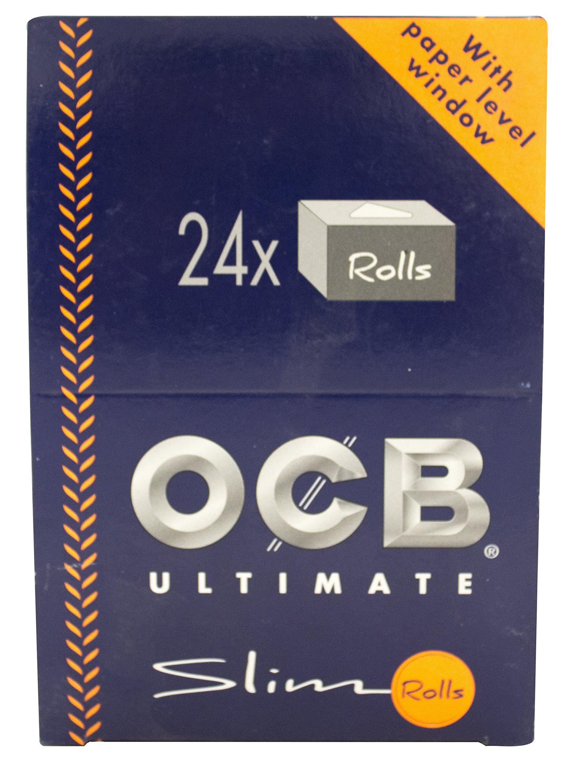 OCB, ultimate long rolling papers, slim rolls, 24 rolls with a paper level window, 15426
