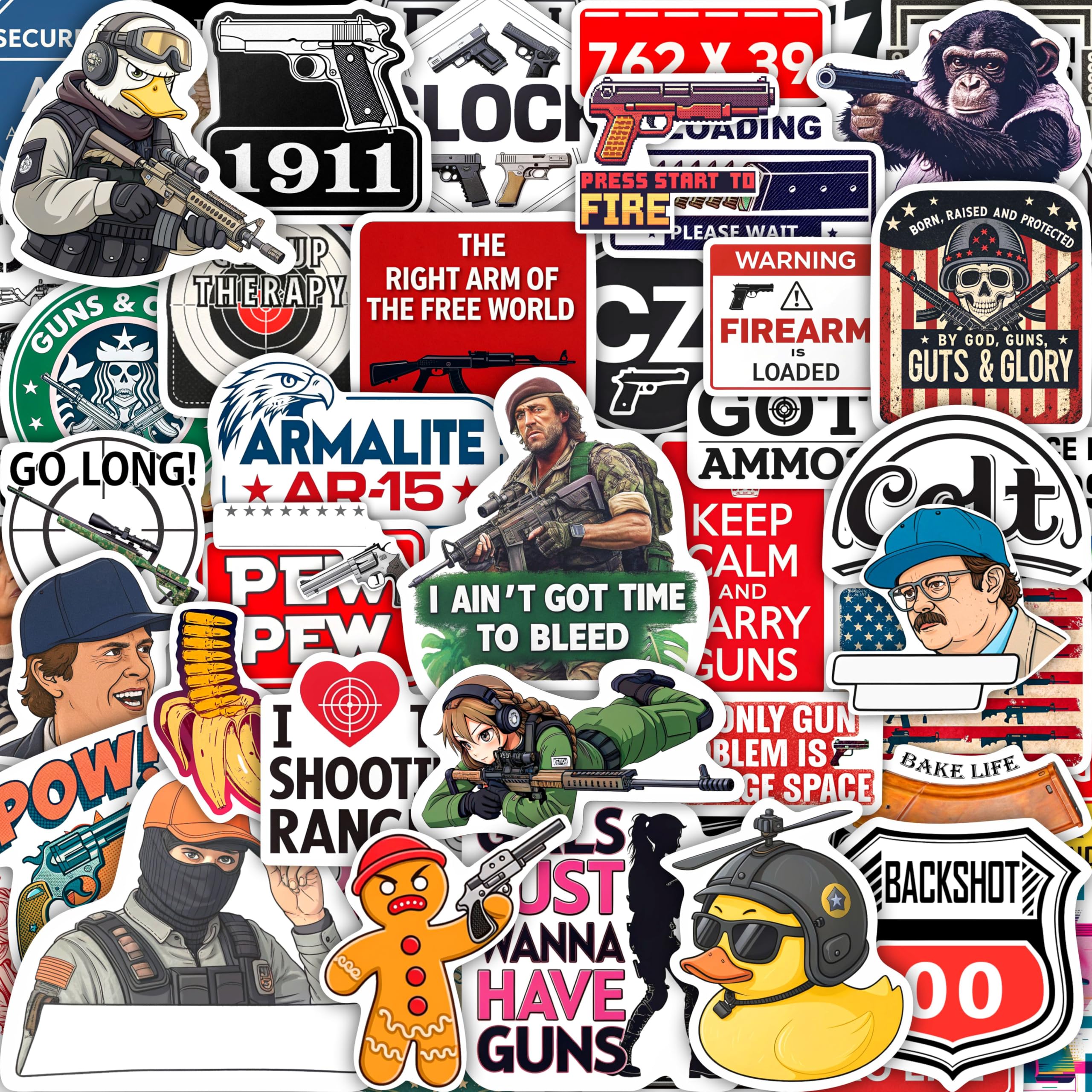 Photo 1 of 100pcs  Stickers and Decals, Gun & Tactical Stickers Pack- Military Decals - Firearm Party Decorations - Gift for Women & Men