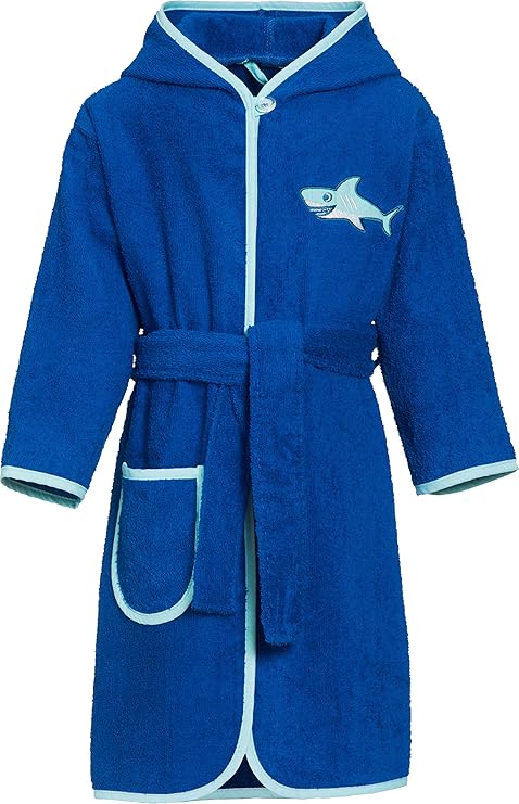 Playshoes Kinder Frottee-Bademantel Hai mit Kapuze, flauschig warmer Morgenmantel für Jungen und Mädchen