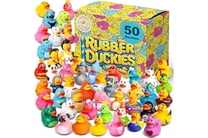 Happy Duckers Rubber Ducks - 50 Piece Bulk Pack for Bath, Pool, Party, Cruise, Jeep Ducking, Decoration & More - Small Assorted Funny Toy Duckies with Gift Box