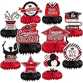 10PCS Graduation Decorations Class of 2025 Centerpieces, Congrats Grad Honeycomb Table Toppers for Graduation Party Favors, 2026 Graduation Party Decorations (10PCS, Red & Black)
