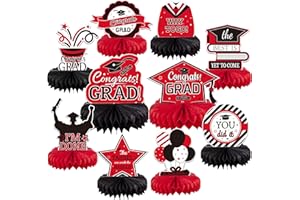 GEXOLENU 10PCS Graduation Decorations Class of 2025 Centerpieces, Congrats Grad Honeycomb Table Toppers for Graduation Party Favors, 2026 Graduation Party Decorations (10PCS, Red & Black)