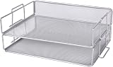 Exerz Letter Trays 2pc Mesh Desk Organiser Stackable A4 Metal Tray Silver Grey