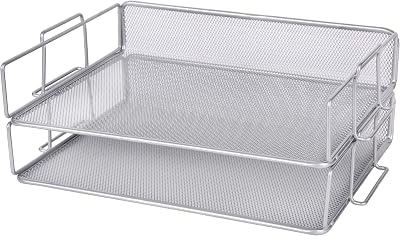 Exerz Letter Trays 2pc Mesh Desk Organiser Stackable A4 Metal Tray Silver Grey
