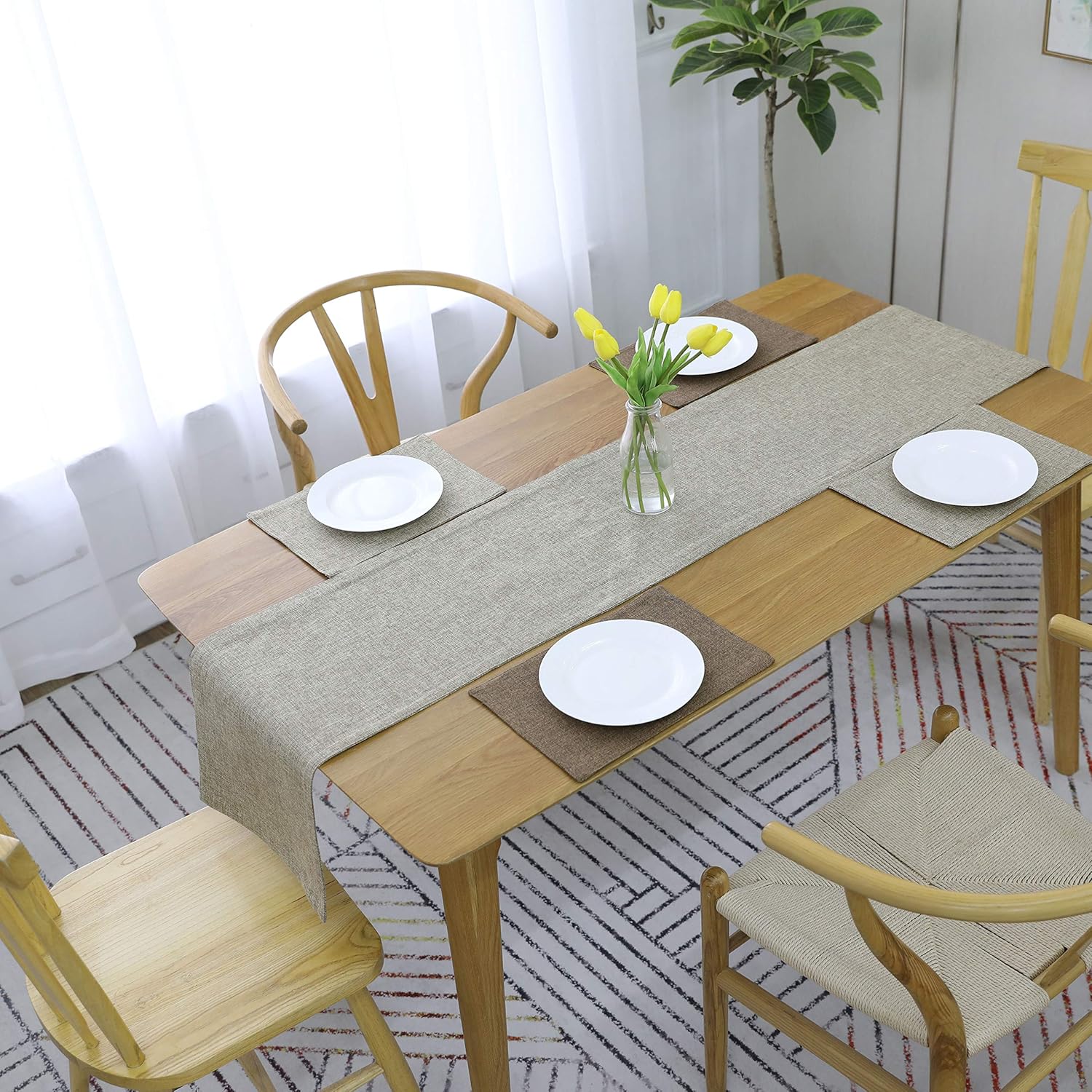 Home Brilliant Set of 4 Placemats Heat Resistant Dining Table Place Mats Kitchen Table Mats, Natural Linen: Home & Kitchen
