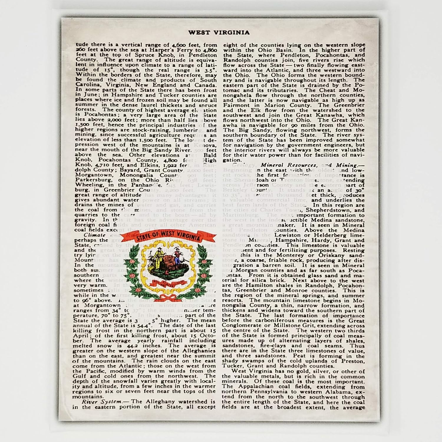 West Virginia Flag Canvas Wall Decor - 8x10 Decorative WV State Map Silhouette Encyclopedia Art Print - Ready To Hang - Home State Love Handmade Gifts - WVA Decorations