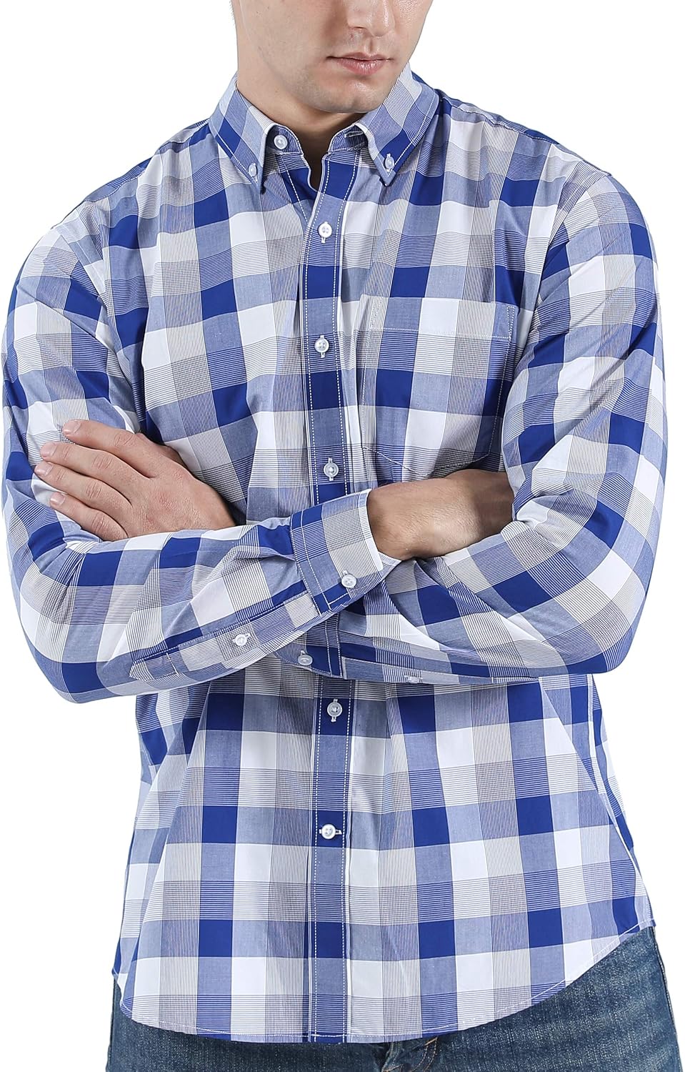 CHIPHELL Men's Regular-Fit Long-Sleeve Plaid Casual Button-Down Poplin Shirt at  Men’s Clothing store