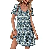 OFEEFAN Summer Dresses for Women 2025 Loose V Neck Short Sleeve Casual T Shirt Dress Sundresses Swimsuit Coverup with Pockets