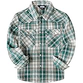 JOGAL Boys Western Shirt Long Sleeve Pearl Snap Plaid Shirts Lightweight Flannel Shirts for Kids 6-14 Years