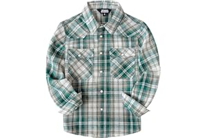 JOGAL Boys Western Shirt Long Sleeve Pearl Snap Plaid Shirts Lightweight Flannel Shirts for Kids 6-14 Years