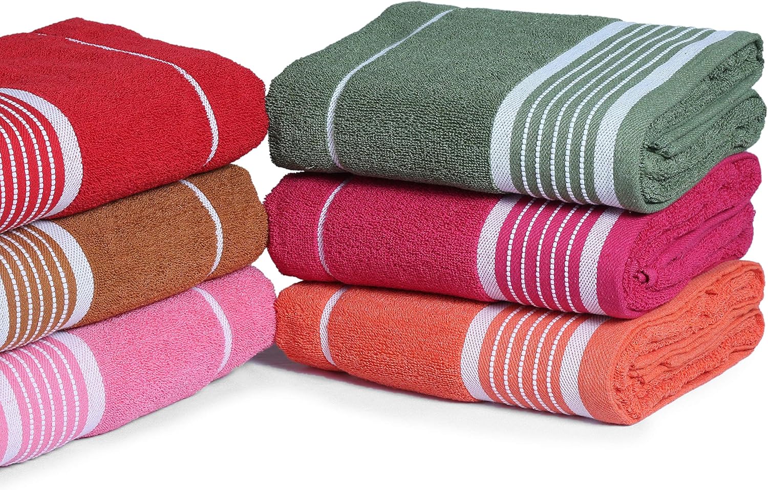 100% Cotton Bath Towels, Set of 6, Three-Line-Extra-Absorbent-Cotton, Size (27 X 54), Random Color: Kitchen & Dining