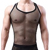 YOOBNG Sexy Men's T-Shirt Mesh Fishnet Sleeveless Undershirt Hollow Out Tank Top