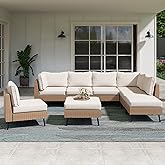 LAUSAINT HOME Outdoor Patio Furniture, 8 Piece Outdoor Sectional Sofa PE Rattan Wicker Patio Conversation Sets,All Weather Pa