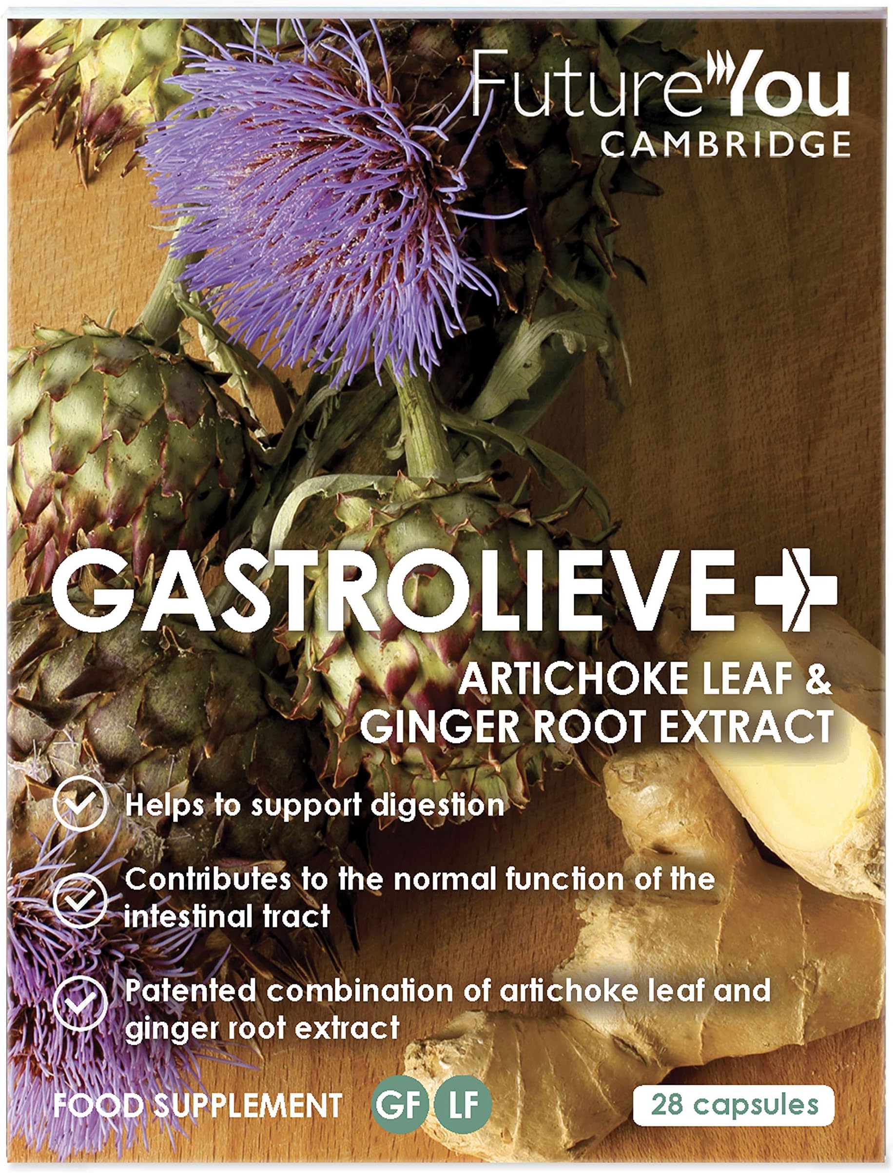 Gastrolieve+ Digestion Supplement - Patented Natural Artichoke & Ginger Root Extract for Digestive Health - 28 Day Supply - Developed by FutureYou Cambridge, UK
