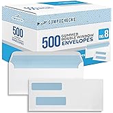 Compuchecks Double Window Envelopes #8 - Gummed, Security Business Mailing Check Envelopes - Tamper Evident, Security Tint - 500 Count – Guaranteed to fit QuickBooks Checks