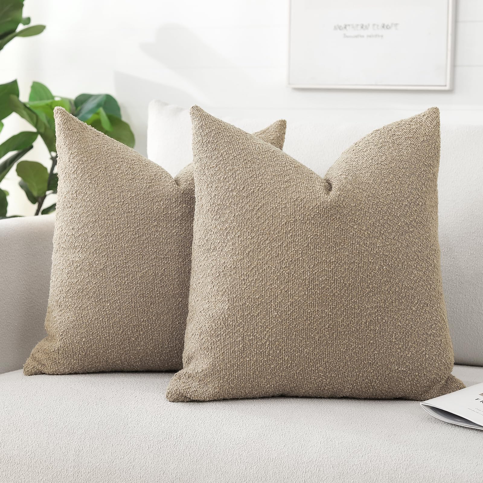 Artscope Pack of 2 Textured Boucle Cushion Covers Square Pillow Cases Cozy Soft Decorative Couch Pillow Covers for Chair Sofa Bedroom Living Room Home Decor 55x55cm, Camel
