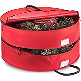 ZOBER Christmas Wreath Storage Container 30 Inch - Wreath Bag Fits 2 Wreaths Box - 600D Oxford Fabric - Interior Compartment for Storing Garlands, Wreaths Storage Bag W Strong Durable Handles - Red