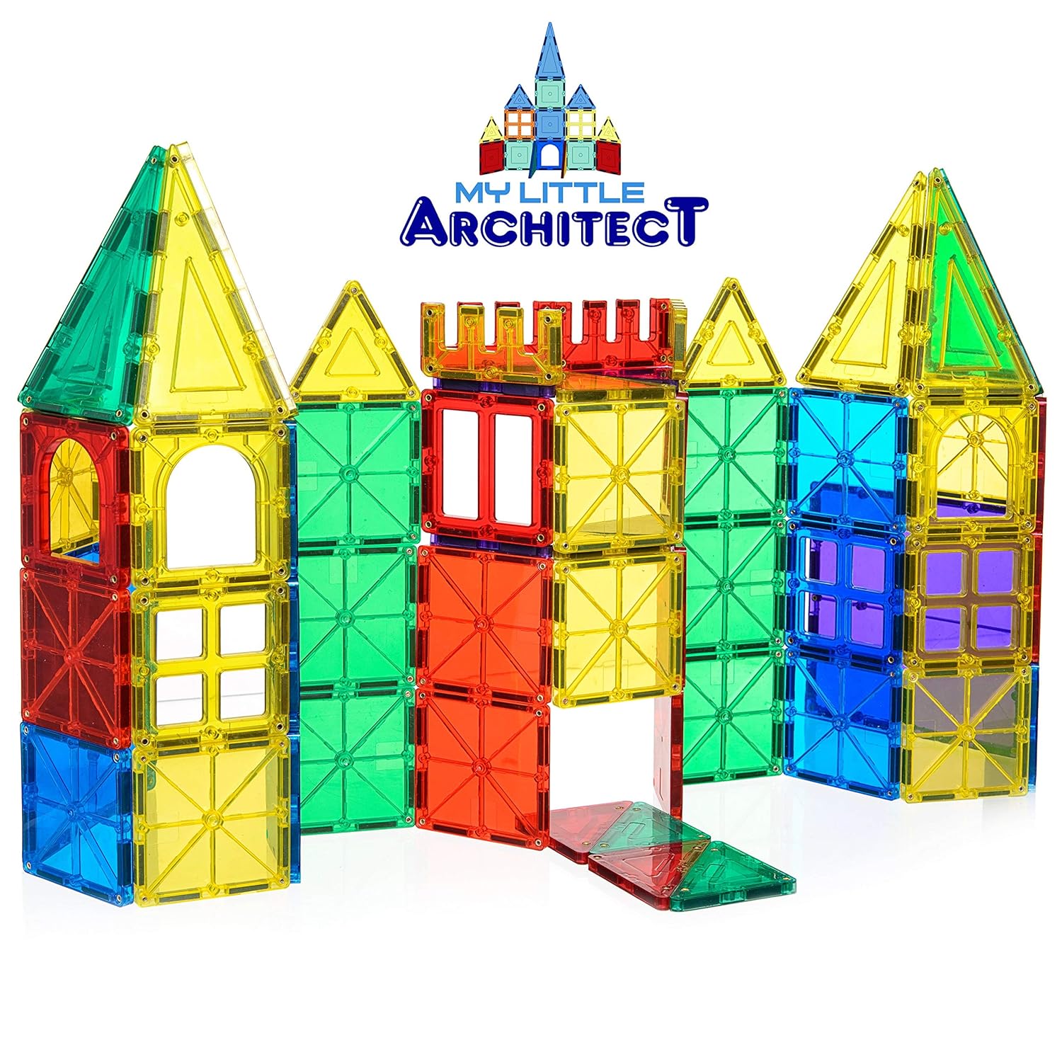 My Little Architect, Magnetic Tiles for Kids, 60-Piece 3D Magnet Block Building Set Educational Construction Toy, Best Gift for Boys and Girls 3-Years Old and up, Bonus Stylish Carrying Bag.