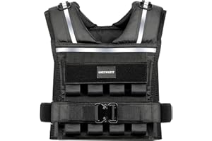 ONETWOFIT Adjustable Weighted Vest Men 2-35 LBS, Rucking Vests for Walking with Reflective Stripe, 1.2" Ultra Thick Shoulder Padding Strength Training Workout Vest for Running GYM Home, Detachable Iron Weights