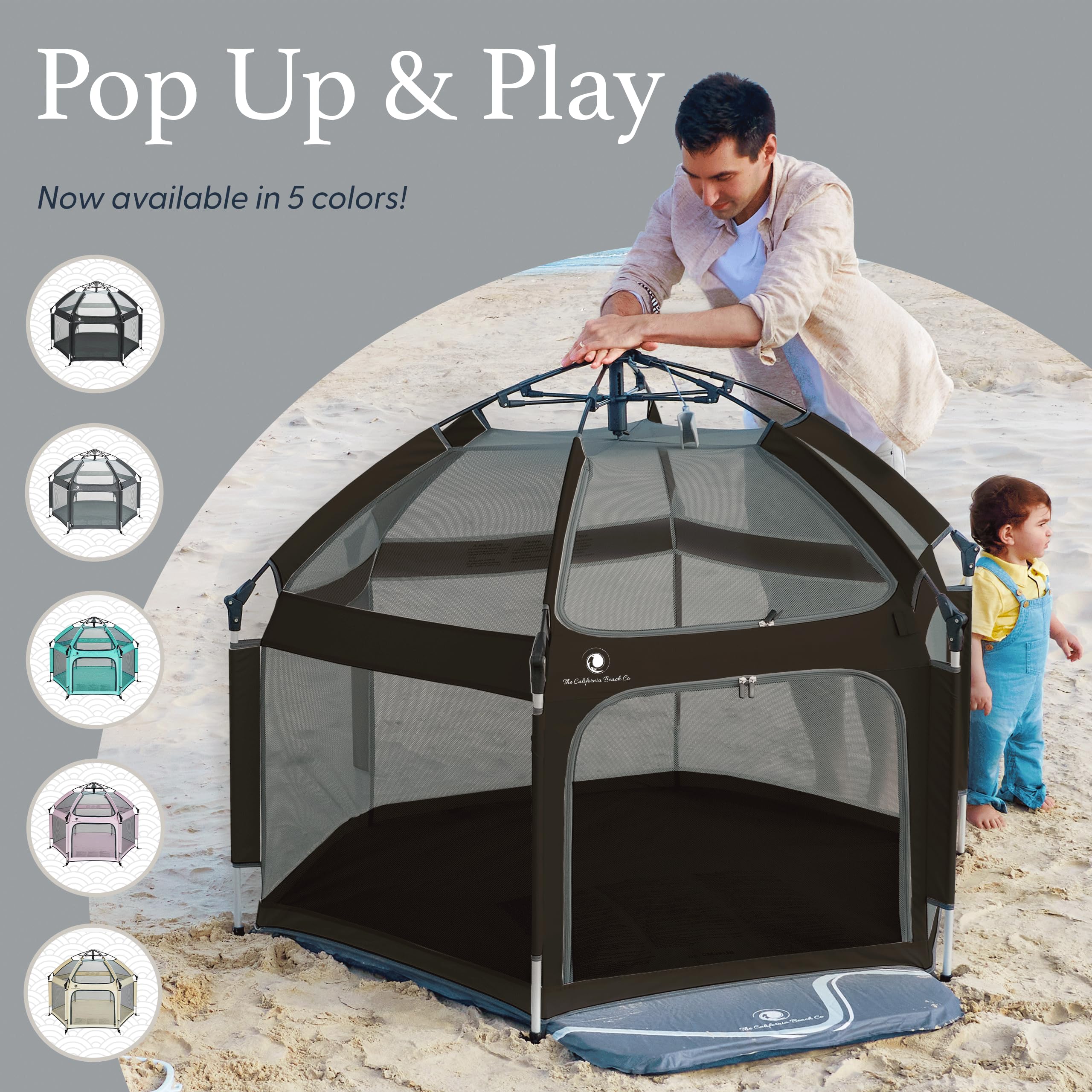POP 'N GO PLAYPEN - Indoor & Outdoor Baby Playpen for Babies and Toddlers - Baby Beach Tent, Foldable, Portable W/Canopy, Travel Bag, & Mosquito Net - Pop Up Pack and Play Tent (Black)