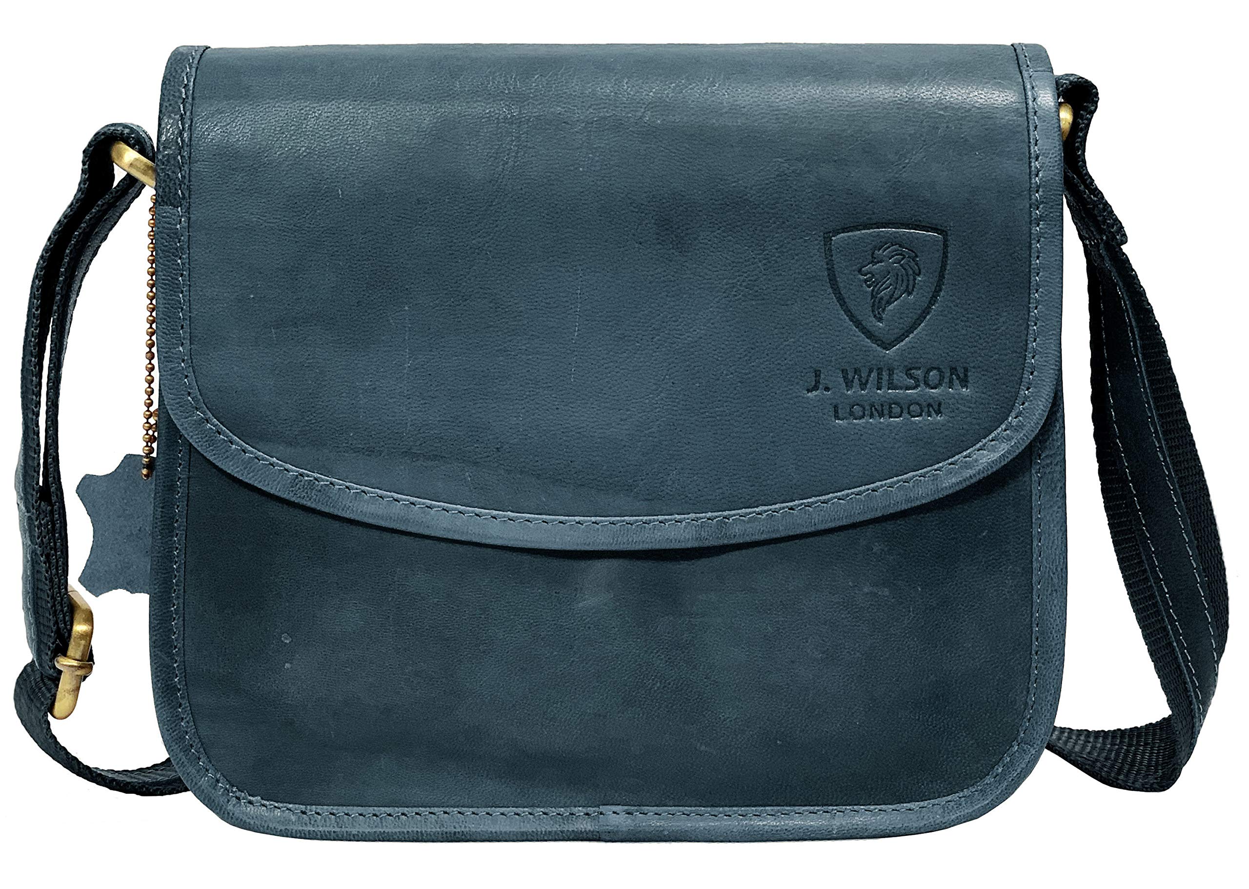 J. Wilson London Satchel Bag Women Leather Crossover 2 Litres (Vintage Blue)