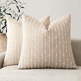 Foindtower Decorative Striped Boucle Throw Pillow Cover 18x18 Natural Beige | Pack of 2 Accent Textured Neutral Pillowcases,Boho Modern Cushion Covers,Rustic Home Decor for Couch Sofa Bedroom Living Room