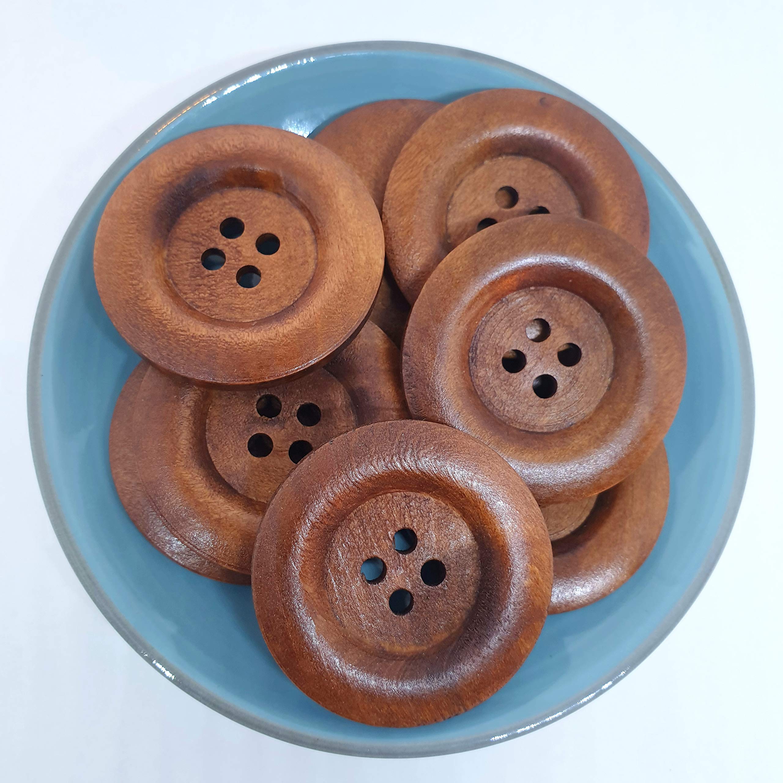 MajorCrafts® 12pcs 40mm Walnut Brown 4 Holes Large Round Wooden Sewing Buttons Needlework Embellishments