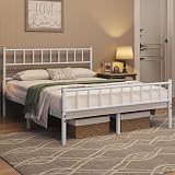 Yaheetech Double Metal Bed Frame 4ft6 with Headboard Footboard White view 3