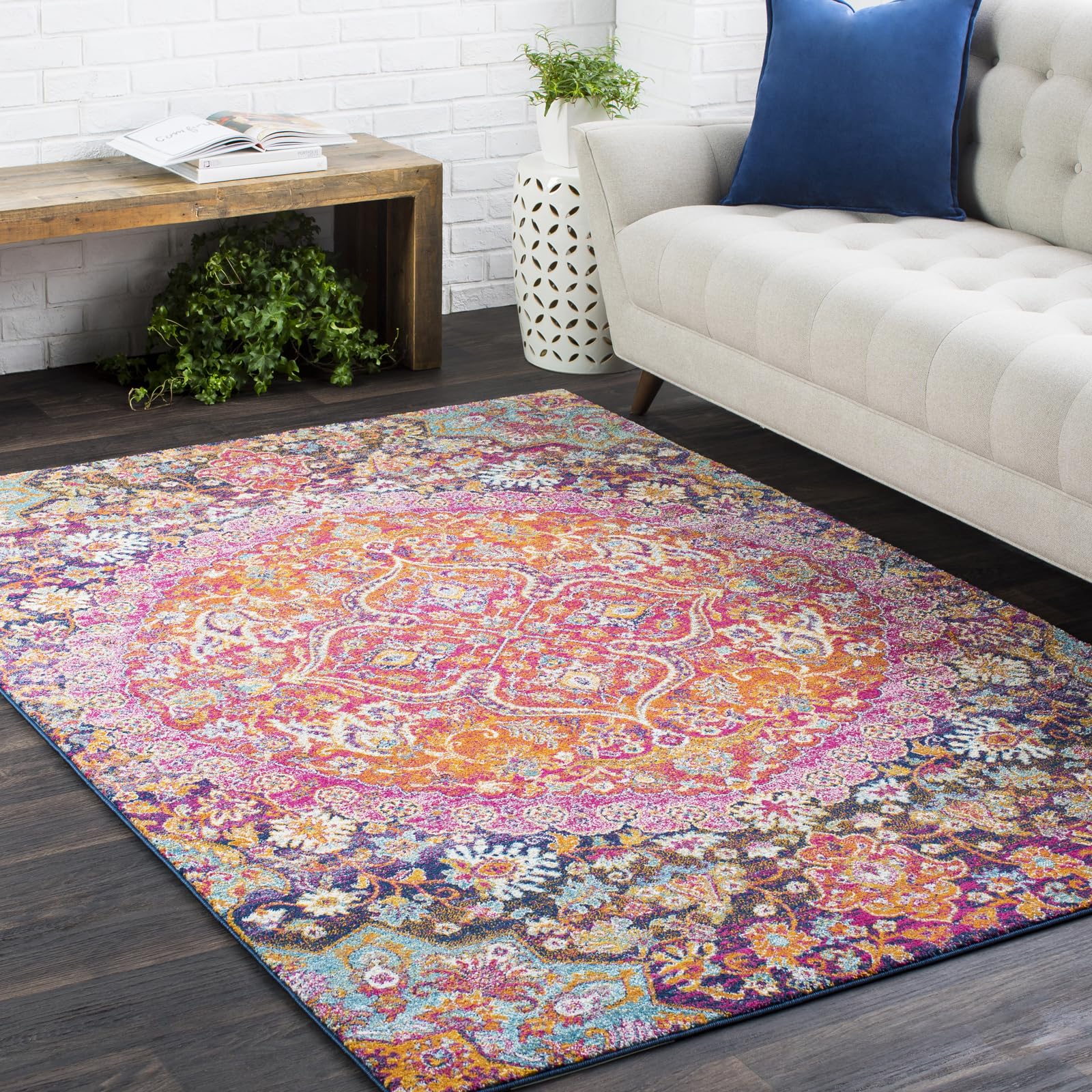 Livabliss Neerja Bechar Vintage Carpet Runner 80x220 cm, Traditional Multicolour Boho Design for Hallway, Living Room & Kitchen, Easy Care Pile, Orange Burgundy Navy Purple