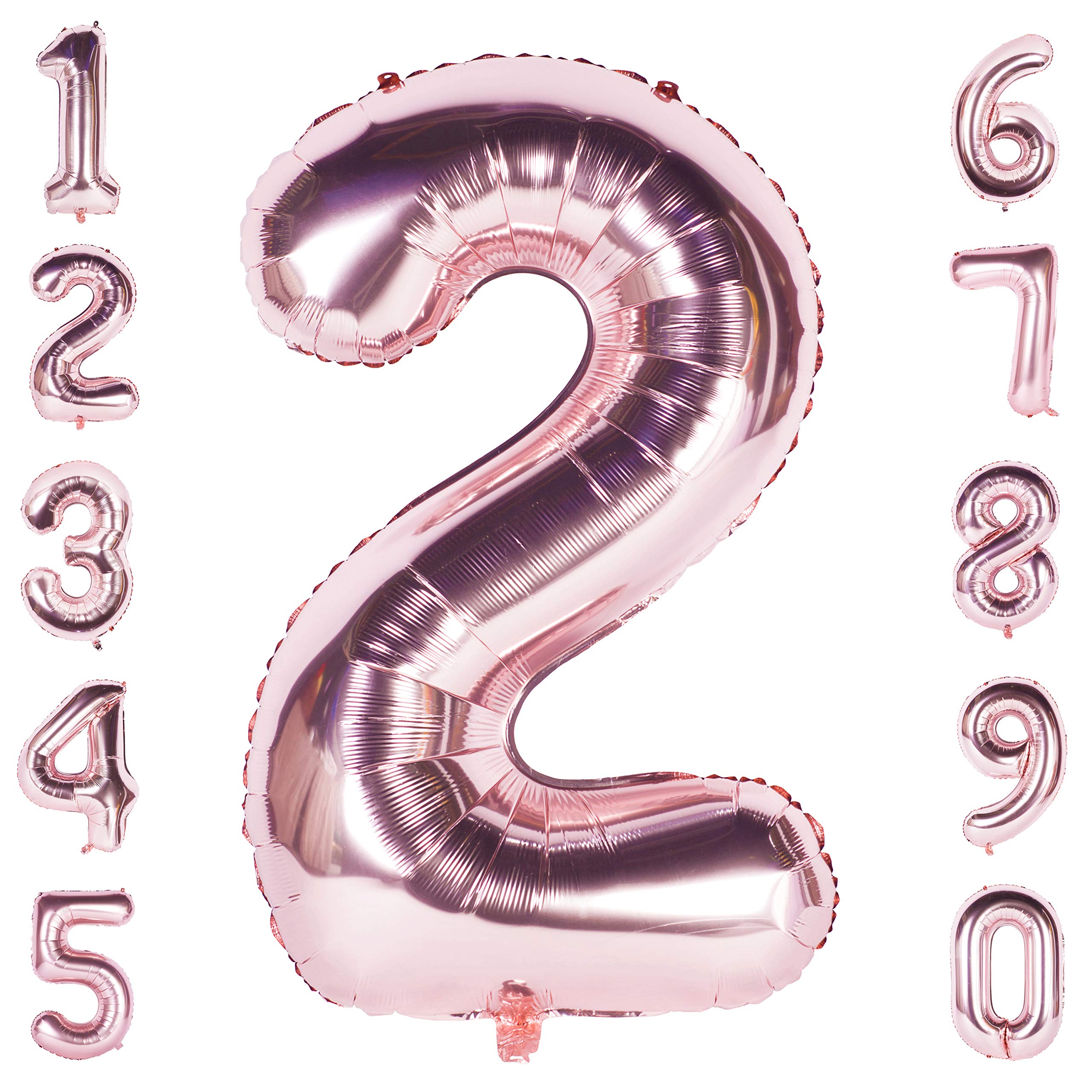 Rose Gold 2 Balloon 40 Inch Giant Helium Foil Number 0 to 9 Rose Gold Balloon Birthday Wedding Party Digital Decorations Number 2