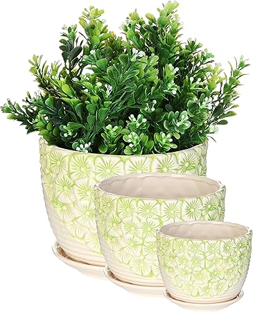Amazon Com Mygift Set Of 3 Green White Flower Design Nesting