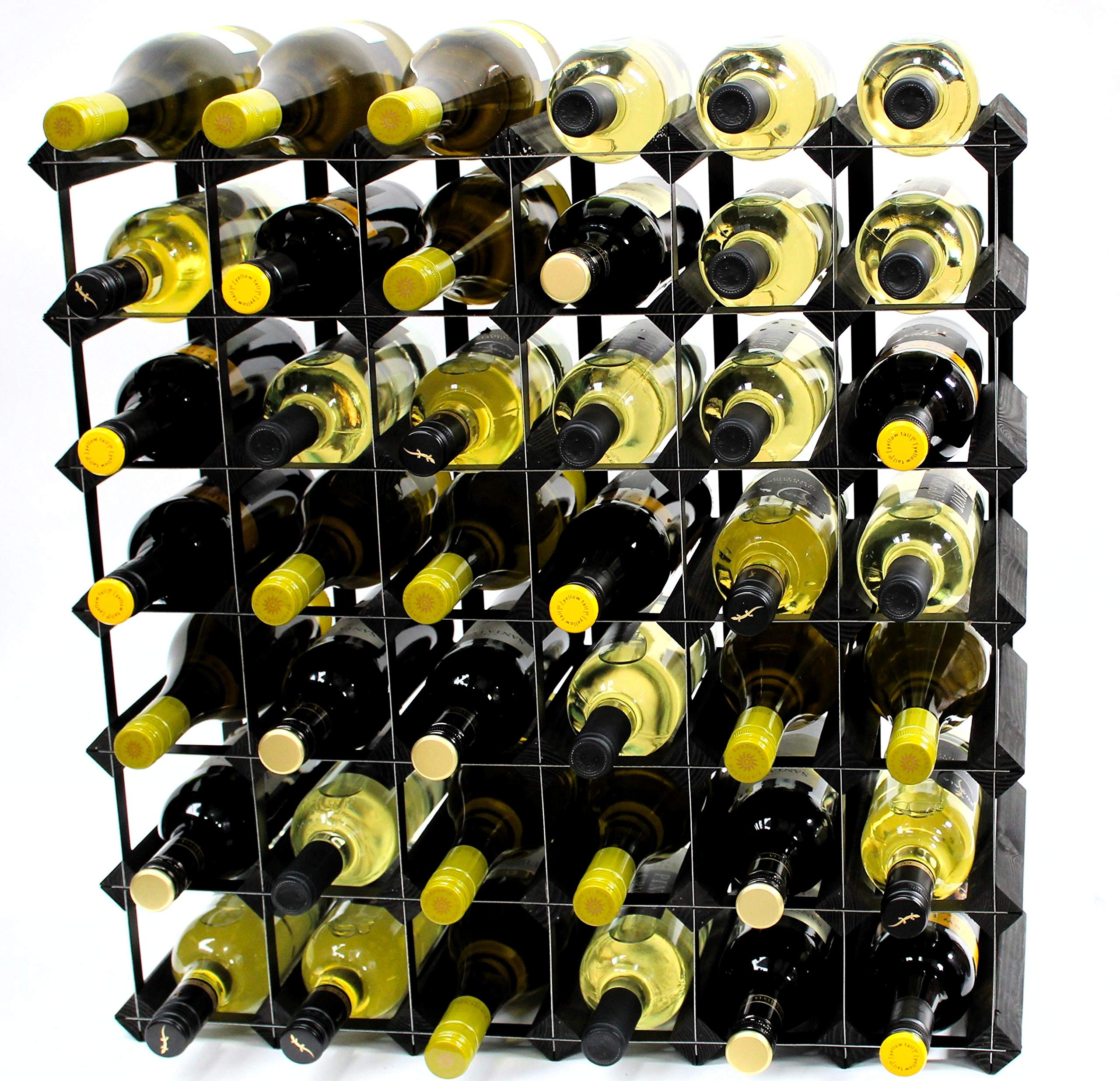 Classic 42 Bottle Black Stained Wood and Black Metal Wine Rack Ready Assembled
