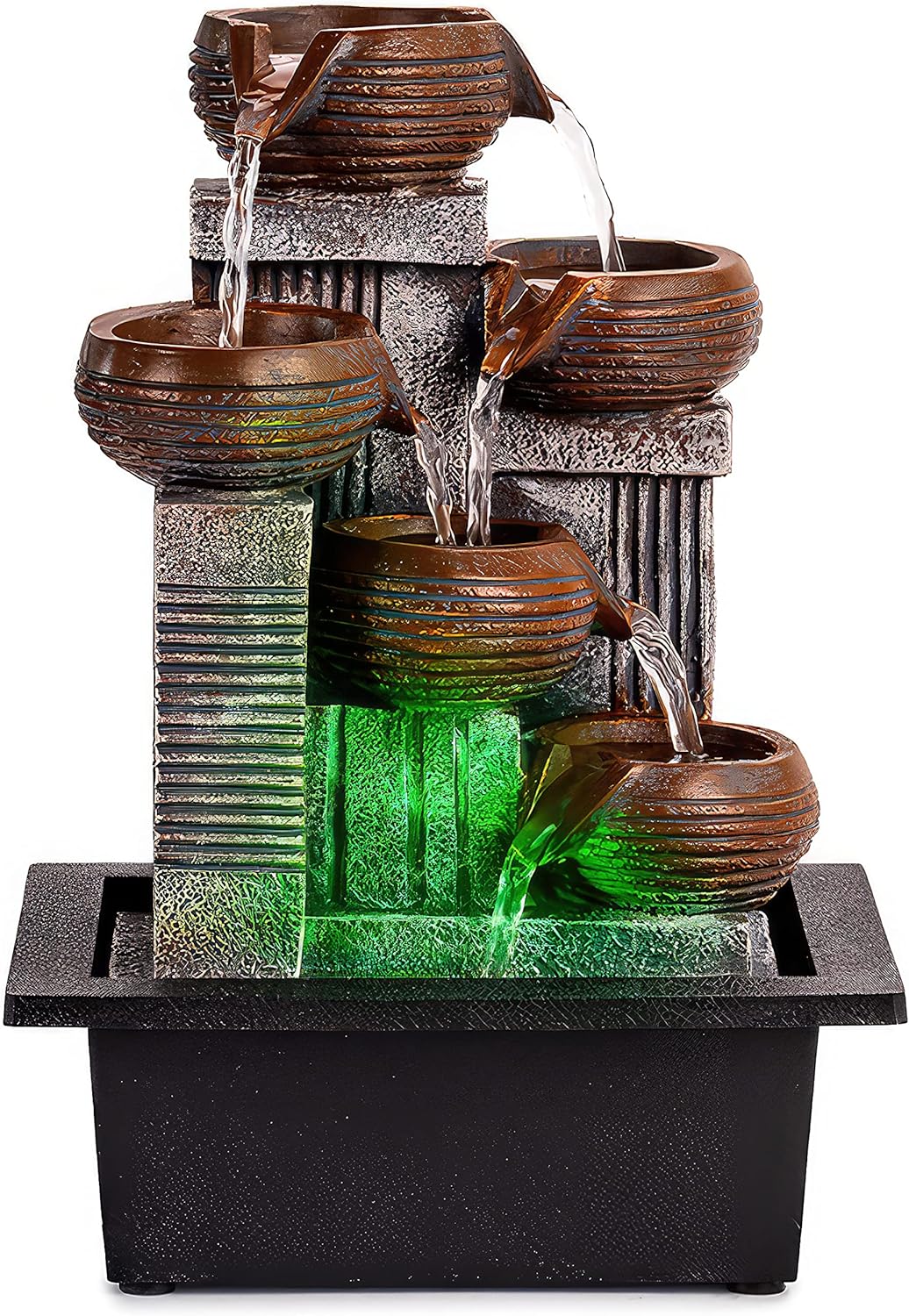 Indoor Fountains & Accessories - Indoor Fountains and Waterfalls from 5-Tiered Pots-12”H Tabletop Water Fountain-Desk Fountain-Office Decor with Audible Calming Waterfall Sounds-Zen Fountain with Color Lights
