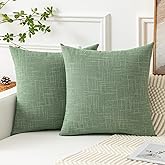 Kevin Textile Set of 2 Sage Green Pillow Covers Spring 24 x 24 Inch Farmhouse Boho Decorative Throw Pillow Covers Linen Cushion Covers for Sofa Couch Décor