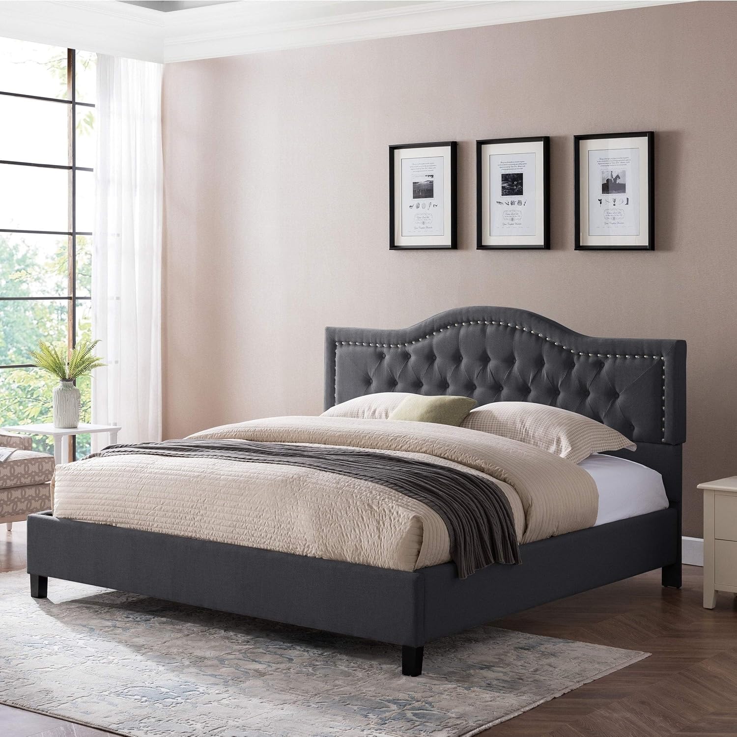 MISC Fullyupholstered Traditional QueenSized Bed Frame by Grey Upholstered Wood