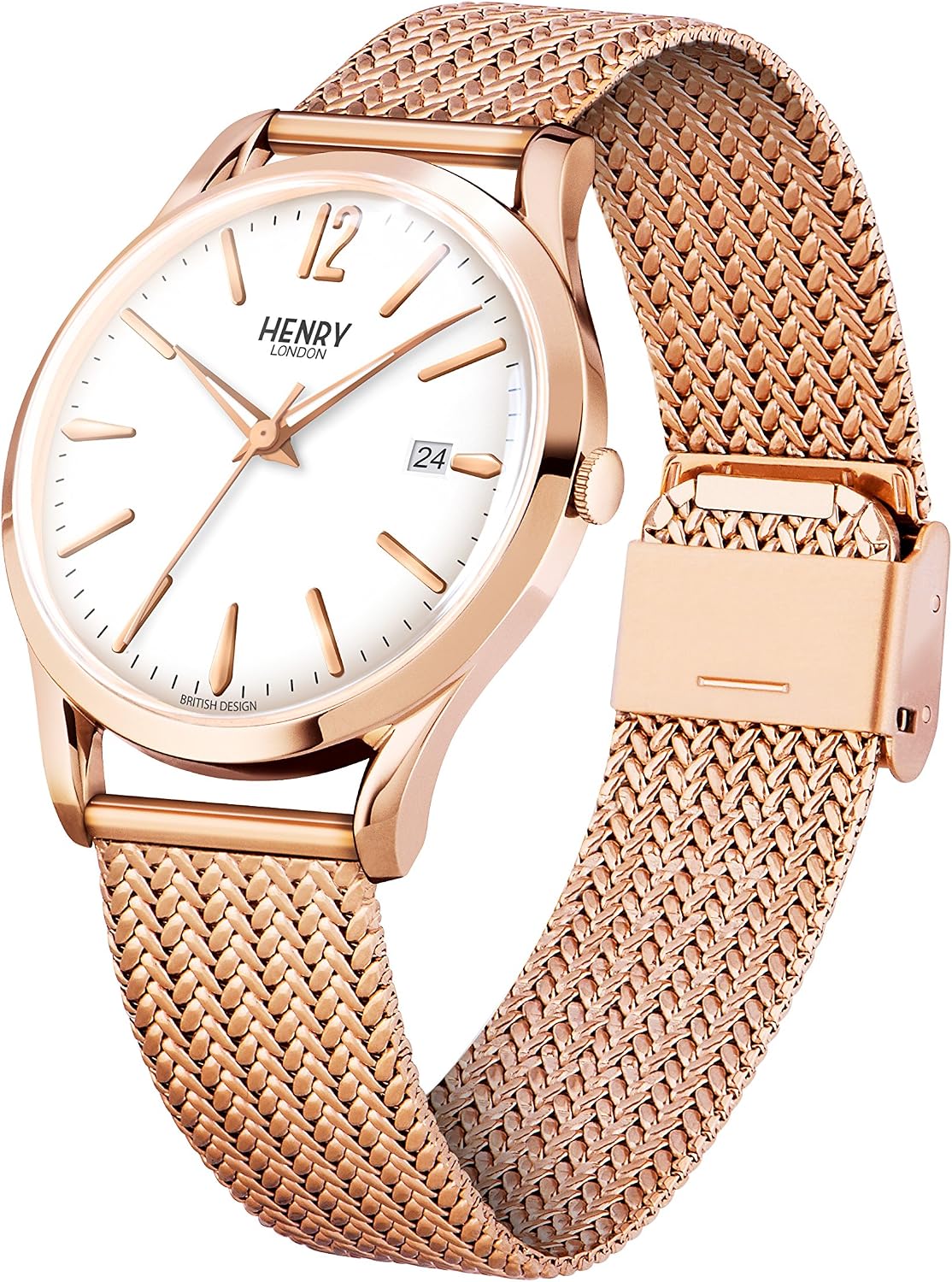 Henry London Unisex Richmond Quartz Watch with White Dial Analogue Display and Rose Gold Stainless Steel Bracelet - Image 4